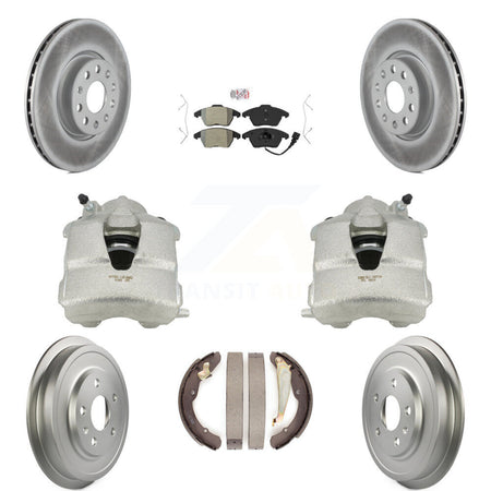 Front Rear Disc Brake Caliper Coated Rotors Drums Semi-Metallic Pads Kit (8Pc) For Volkswagen Jetta With 312mm Diameter Rotor KCG-101352N by Transit Auto