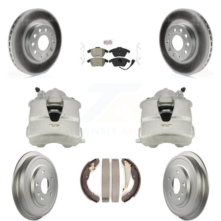 Front Rear Disc Brake Caliper Coated Rotors Drums Semi-Metallic Pads Kit (8Pc) For Volkswagen Jetta With 288mm Diameter Rotor KCG-101354N by Transit Auto