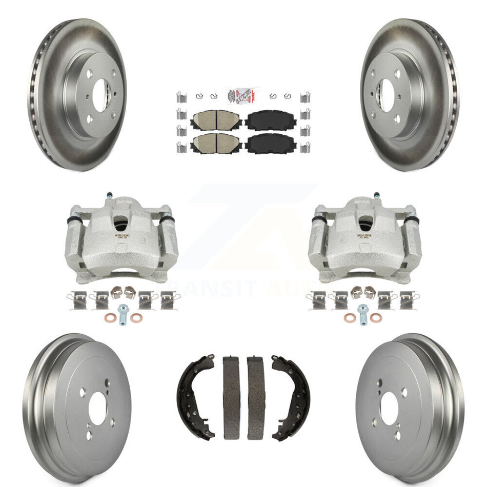 Front Rear Disc Brake Caliper Coated Rotors Drum Ceramic Pads Kit (8Pc) For Toyota Yaris KCG-101360N