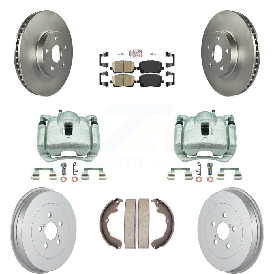 Front Rear Brake Caliper Coat Rotor Drum Ceramic Pad Kit (8Pc) For Toyota Matrix Pontiac KCG-101361N