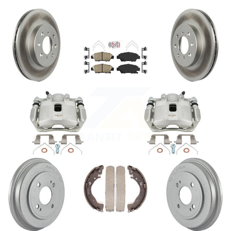 Front Rear Disc Brake Caliper Coated Rotors Drums Ceramic Pads Kit (8Pc) For Honda Fit KCG-101363N by Transit Auto