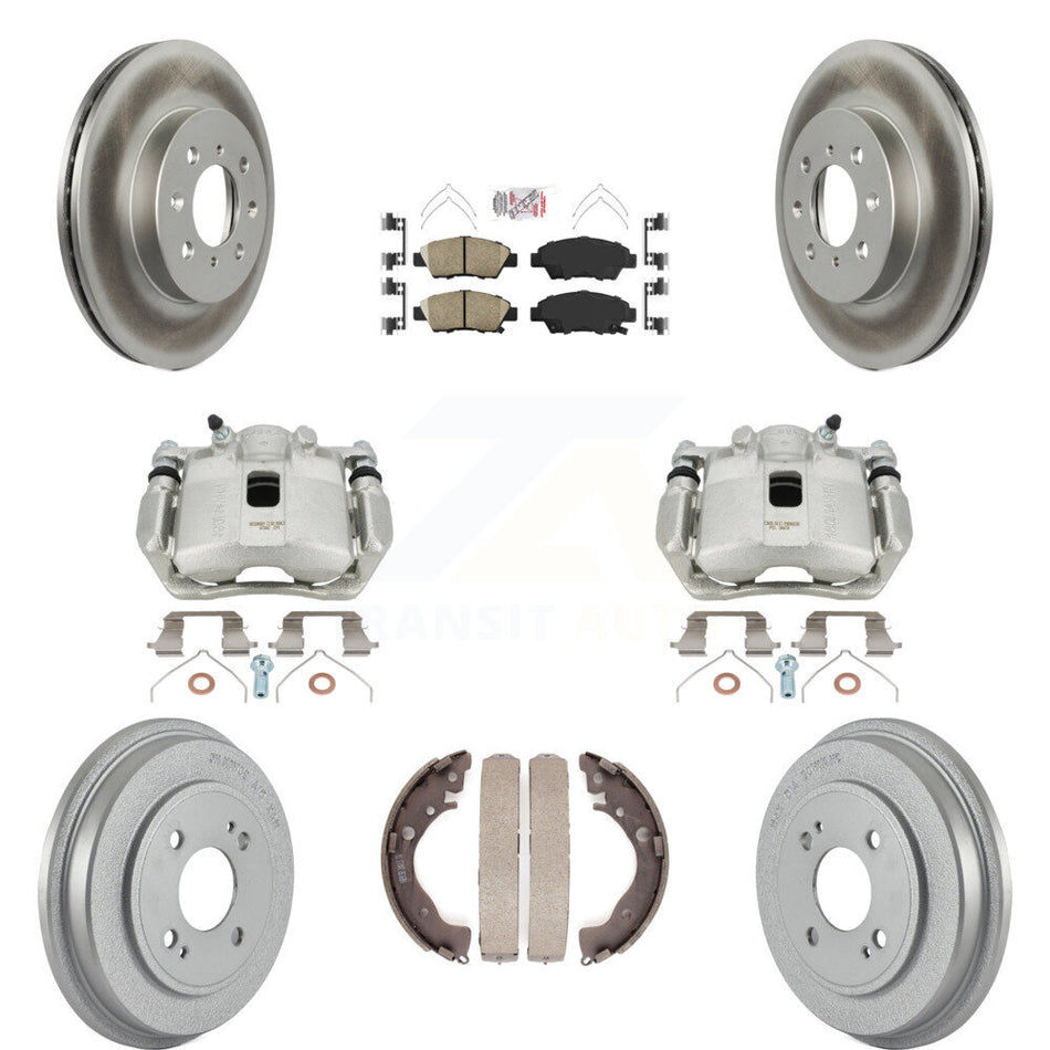 Front Rear Disc Brake Caliper Coated Rotors Drums Ceramic Pads Kit (8Pc) For Honda Fit KCG-101363N
