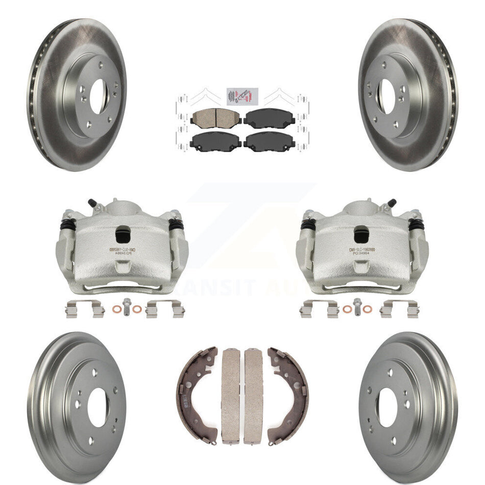 Front Rear Disc Brake Caliper Coated Rotors Drums Ceramic Pads Kit (8Pc) For Honda Civic KCG-101364N