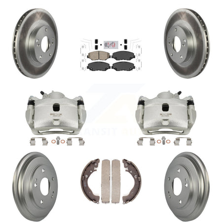 Front Rear Disc Brake Caliper Coated Rotors Drums Ceramic Pads Kit (8Pc) For Honda Civic KCG-101365N