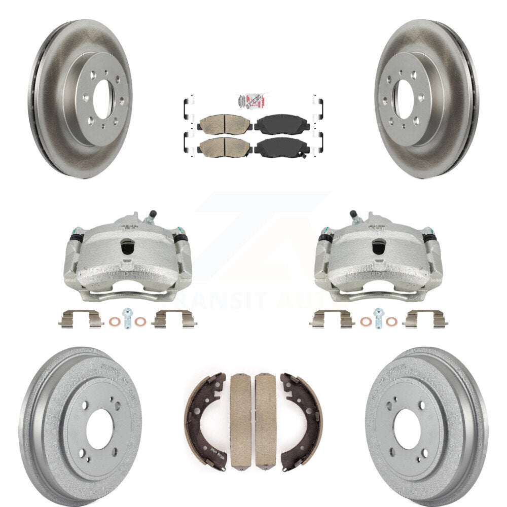 Front Rear Disc Brake Caliper Coated Rotors Drums Ceramic Pads Kit (8Pc) For Honda Civic KCG-101366N by Transit Auto