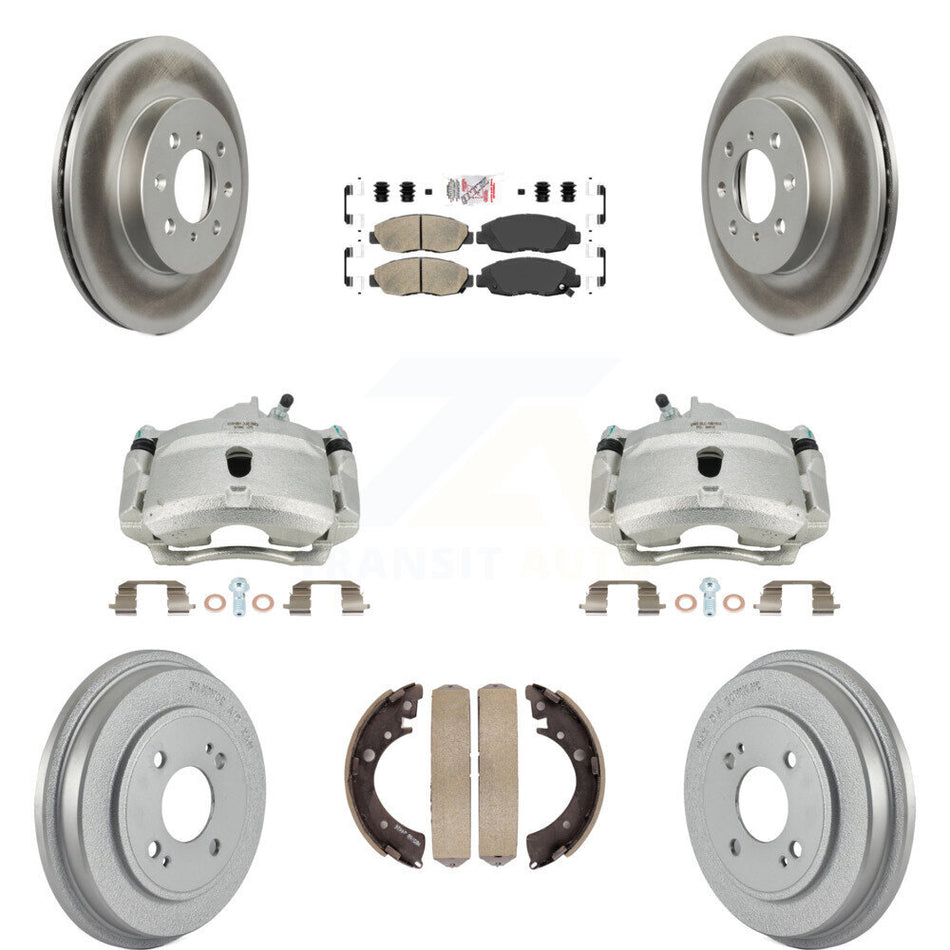 Front Rear Disc Brake Caliper Coated Rotors Drums Ceramic Pads Kit (8Pc) For Honda Civic KCG-101367N
