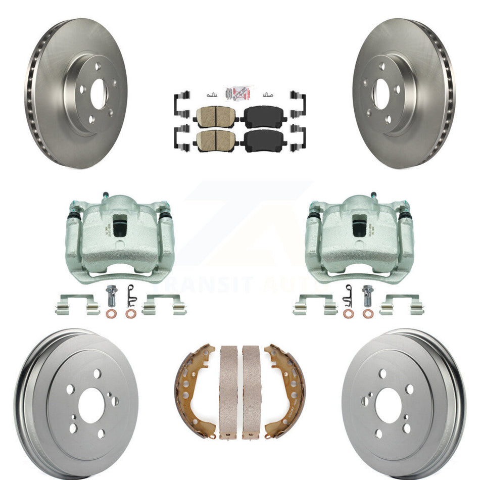 Front Rear Disc Brake Caliper Coated Rotor Drum Ceramic Pad Kit (8Pc) For Toyota Corolla KCG-101371N