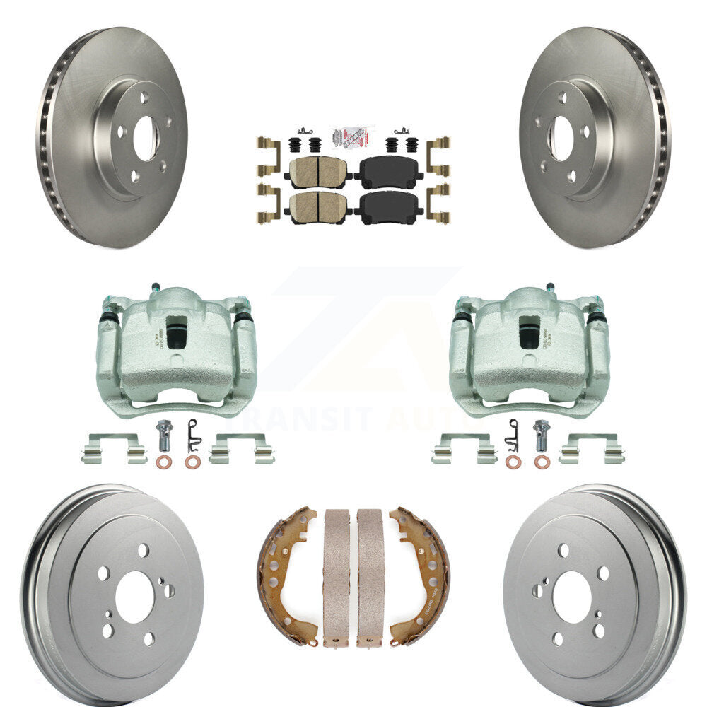 Front Rear Disc Brake Caliper Coated Rotor Drum Ceramic Pad Kit (8Pc) For Toyota Corolla KCG-101372N