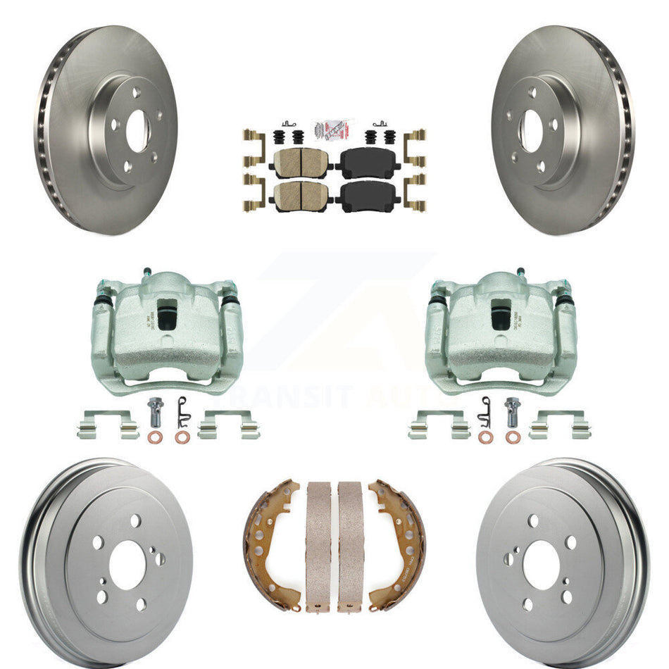 Front Rear Disc Brake Caliper Coated Rotor Drum Ceramic Pad Kit (8Pc) For Toyota Corolla KCG-101372N