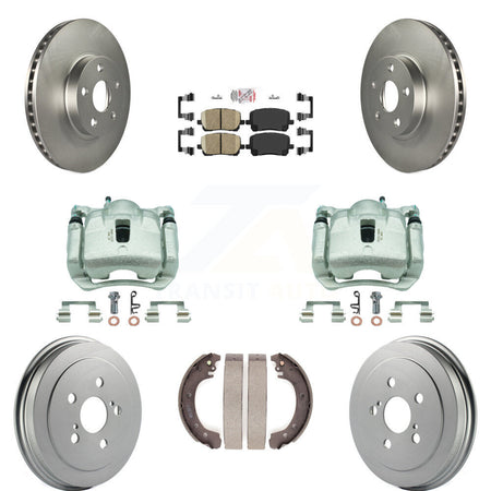Front Rear Disc Brake Caliper Coated Rotor Drum Ceramic Pad Kit (8Pc) For Toyota Corolla KCG-101373N