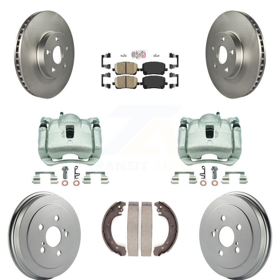 Front Rear Disc Brake Caliper Coated Rotor Drum Ceramic Pad Kit (8Pc) For Toyota Corolla KCG-101373N