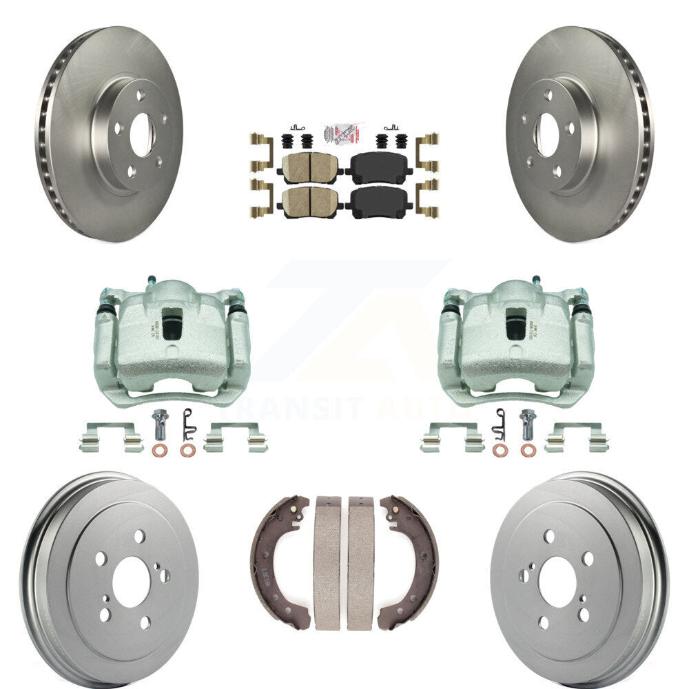 Front Rear Disc Brake Caliper Coated Rotor Drum Ceramic Pad Kit (8Pc) For Toyota Corolla KCG-101374N