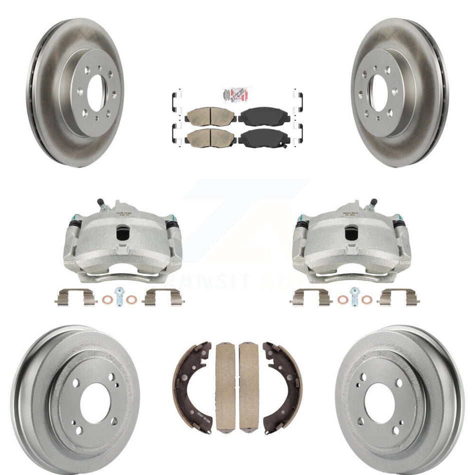 Front Rear Disc Brake Caliper Coated Rotors Drums Ceramic Pads Kit (8Pc) For Honda Civic Acura EL KCG-101377N