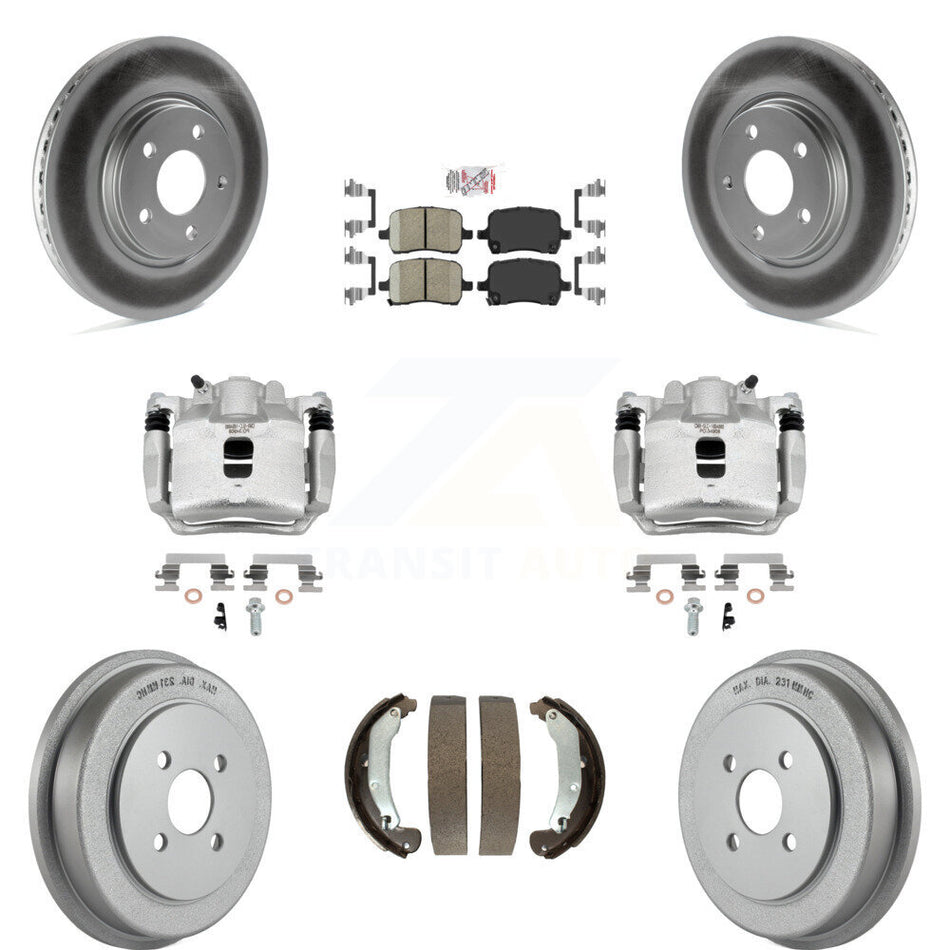 Front Rear Brake Caliper Coat Rotors Drum Ceramic Pad Kit (8Pc) For Pontiac Pursuit 2.2L KCG-101382N