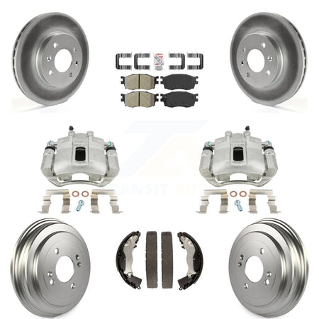 Front Rear Disc Brake Caliper Coated Rotors Drums Semi-Metallic Pads Kit (8Pc) For Hyundai Accent Kia Rio Rio5 KCG-101383N by Transit Auto