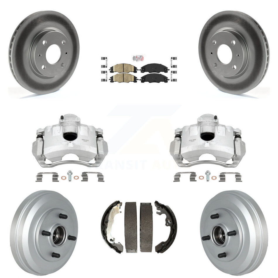 Front Rear Disc Brake Caliper Coated Rotors Drums Ceramic Pads Kit (8Pc) For Ford Focus KCG-101384N