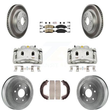 Front Rear Disc Brake Caliper Coat Rotors Drum Ceramic Pad Kit (8Pc) For GMC Sierra 1500 KCG-101385N