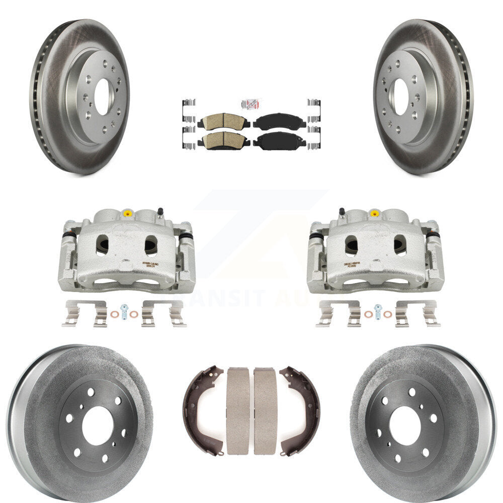 Front Rear Disc Brake Caliper Coat Rotors Drum Ceramic Pad Kit (8Pc) For GMC Sierra 1500 KCG-101386N