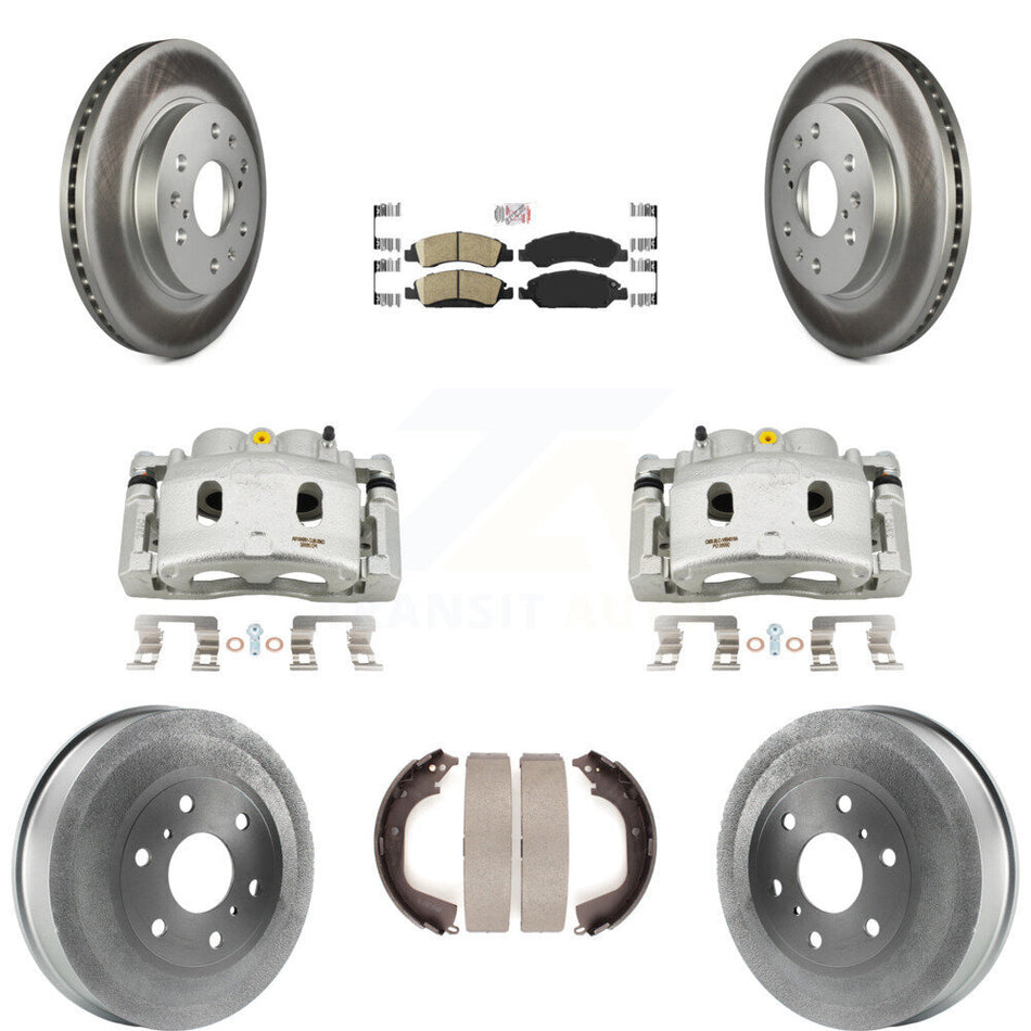 Front Rear Disc Brake Caliper Coat Rotors Drum Ceramic Pad Kit (8Pc) For GMC Sierra 1500 KCG-101386N