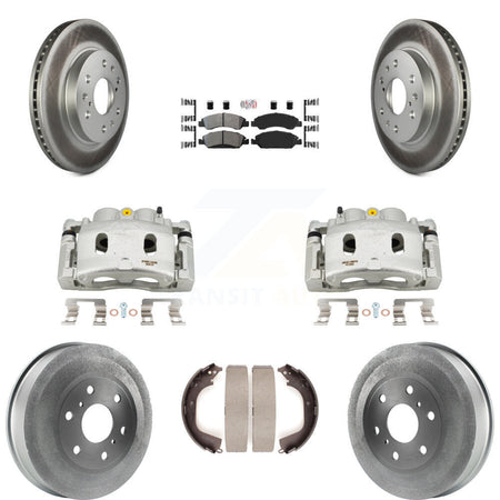 Front Rear Brake Caliper Coat Rotor Drum Semi-Metallic Pad Kit (8Pc) For GMC Sierra 1500 KCG-101387N