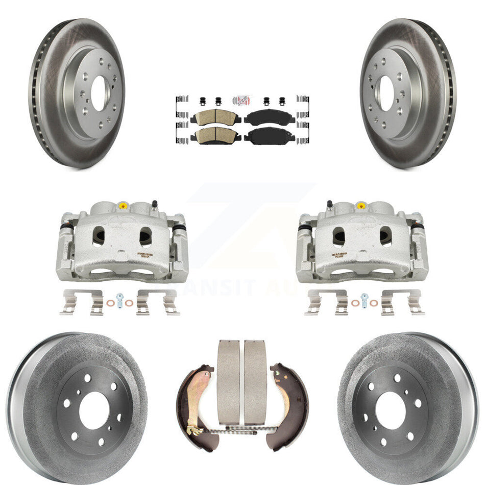 Front Rear Brake Caliper Coated Rotor Drum Ceramic Pad Kit (8Pc) For Chevrolet Silverado KCG-101388N