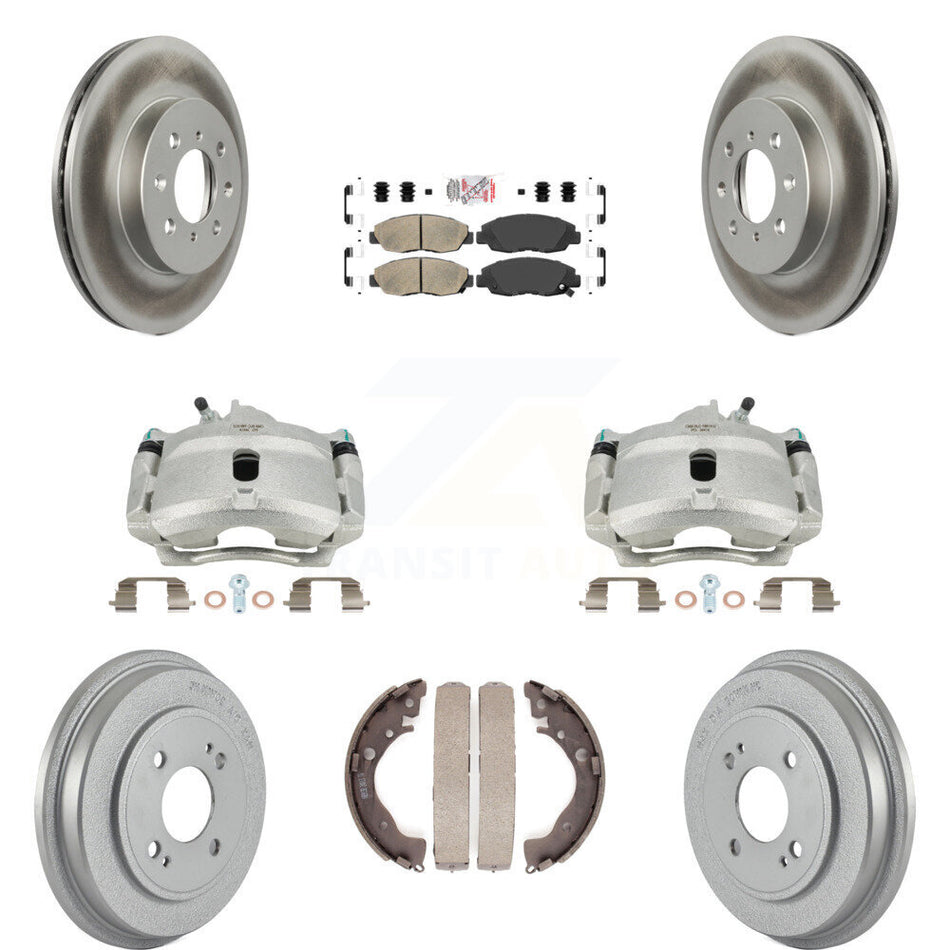 Front Rear Disc Brake Caliper Coated Rotors Drums Ceramic Pads Kit (8Pc) For Honda Insight KCG-101395N