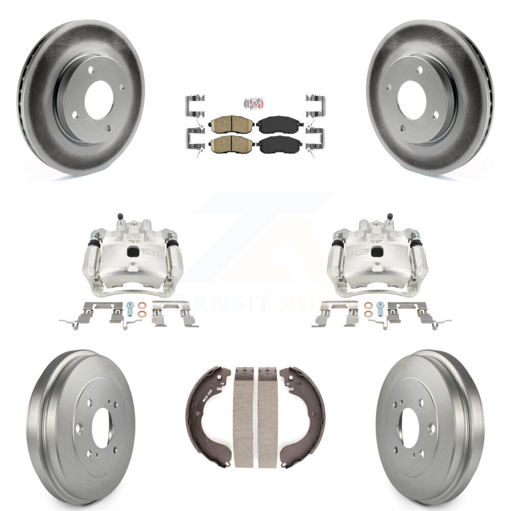 Front Rear Brake Caliper Coat Rotor Drum Ceramic Pad Kit (8Pc) For 2009-2014 Nissan Cube KCG-101396N