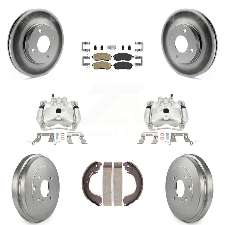 Front Rear Brake Caliper Coat Rotor Drum Ceramic Pad Kit (8Pc) For 2009-2014 Nissan Cube KCG-101397N