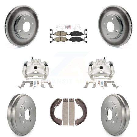 Front Rear Disc Brake Caliper Coated Rotors Drum Ceramic Pads Kit (8Pc) For Nissan Versa KCG-101402N