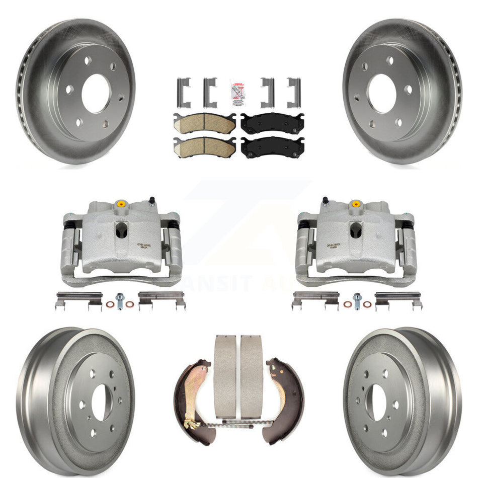 Front Rear Disc Brake Caliper Coated Rotors Drums Ceramic Pads Kit (8Pc) For Chevrolet Silverado 1500 GMC Sierra Classic KCG-101406N