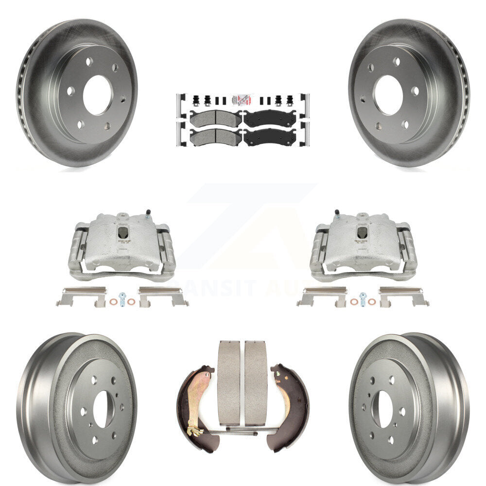 Front Rear Disc Brake Caliper Coated Rotors Drums Semi-Metallic Pads Kit (8Pc) For Chevrolet Silverado 1500 GMC Sierra Classic KCG-101407N by Transit Auto