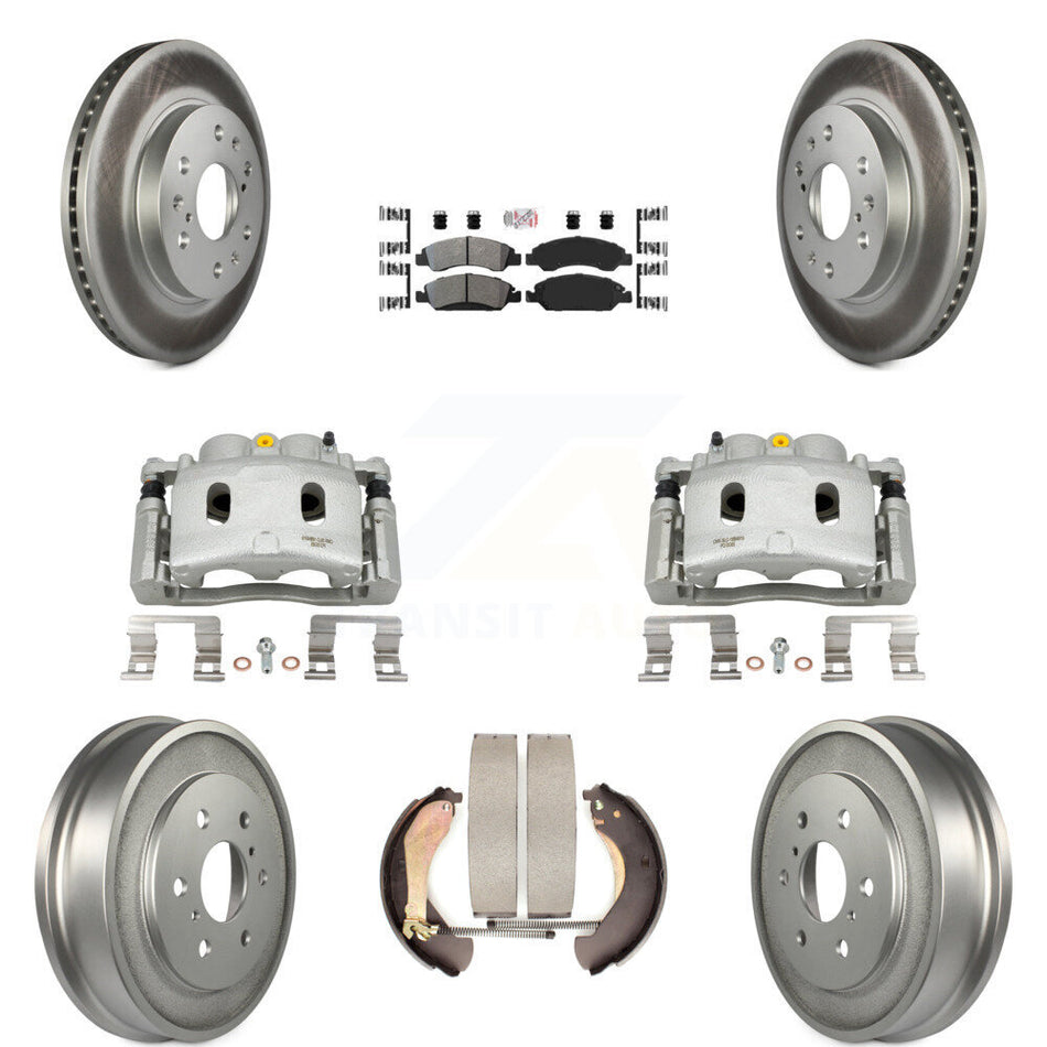 Front Rear Brake Caliper Coated Rotor Drum Semi-Metallic Pad Kit (8Pc) For Chevrolet GMC KCG-101409N