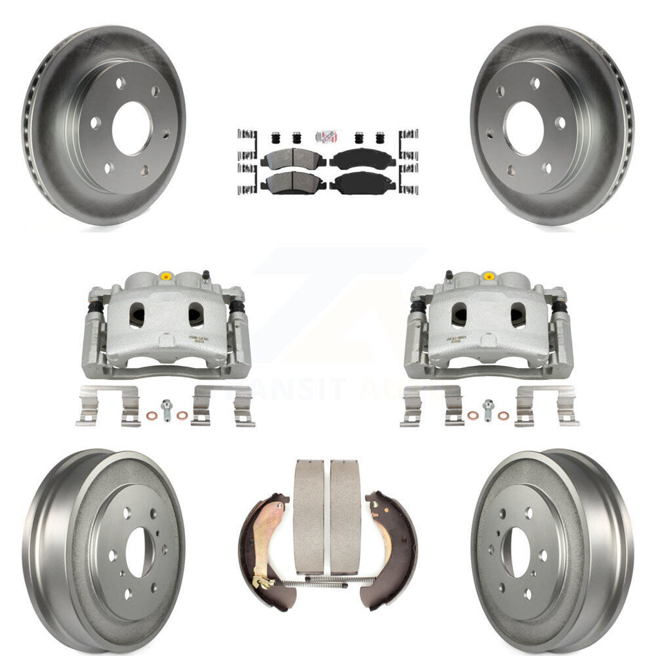 Front Rear Brake Caliper Coat Rotor Drum Semi-Metallic Pad Kit (8Pc) For GMC Sierra 1500 KCG-101414N
