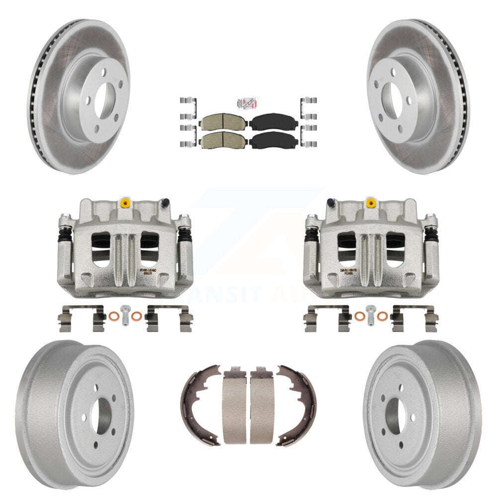 Front Rear Brake Caliper Coated Rotors Drum Ceramic Pads Kit (8Pc) For Ford Ranger Mazda KCG-101418N