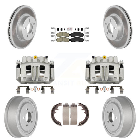 Front Rear Brake Caliper Coated Rotors Drum Ceramic Pads Kit (8Pc) For Ford Ranger Mazda KCG-101419N