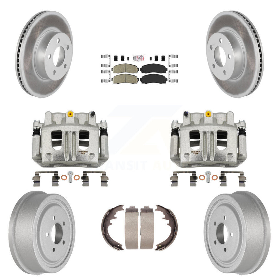 Front Rear Brake Caliper Coated Rotors Drum Ceramic Pads Kit (8Pc) For Ford Ranger Mazda KCG-101419N
