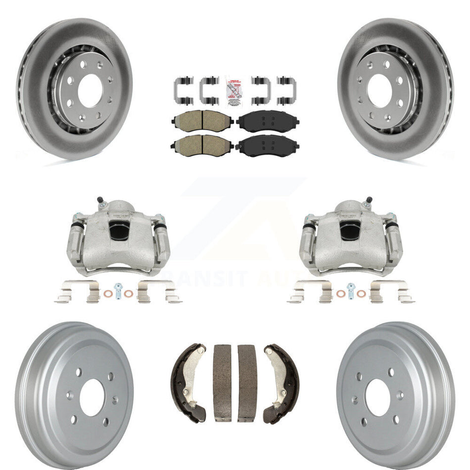 Front Rear Disc Brake Caliper Coated Rotors Drums Semi-Metallic Pads Kit (8Pc) For Chevrolet Aveo Spark Aveo5 Pontiac G3 Suzuki Wave Wave5 Swift+ KCG-101420N