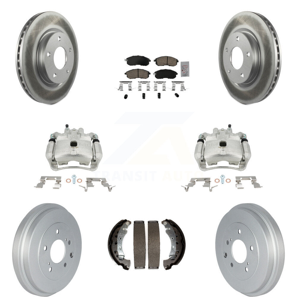 Front Rear Disc Brake Caliper Coated Rotors Drums Ceramic Pads Kit (8Pc) For Nissan Sentra KCG-101421N by Transit Auto