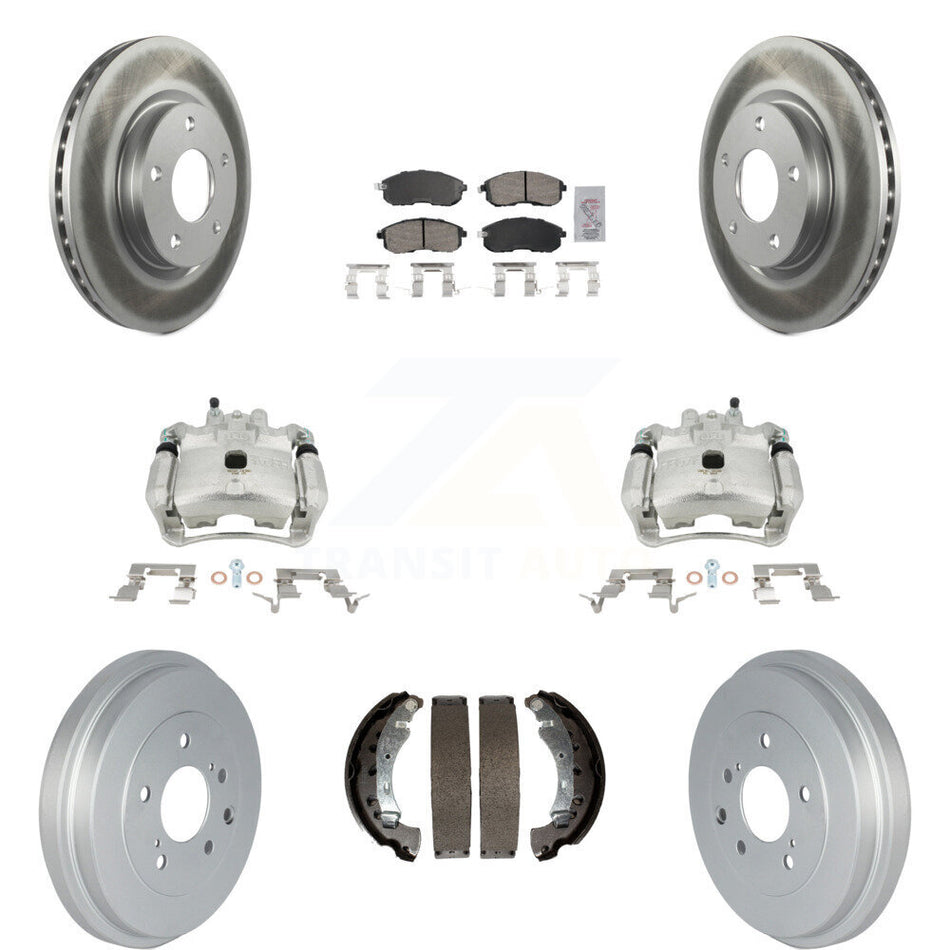Front Rear Disc Brake Caliper Coated Rotors Drums Ceramic Pads Kit (8Pc) For Nissan Sentra KCG-101422N