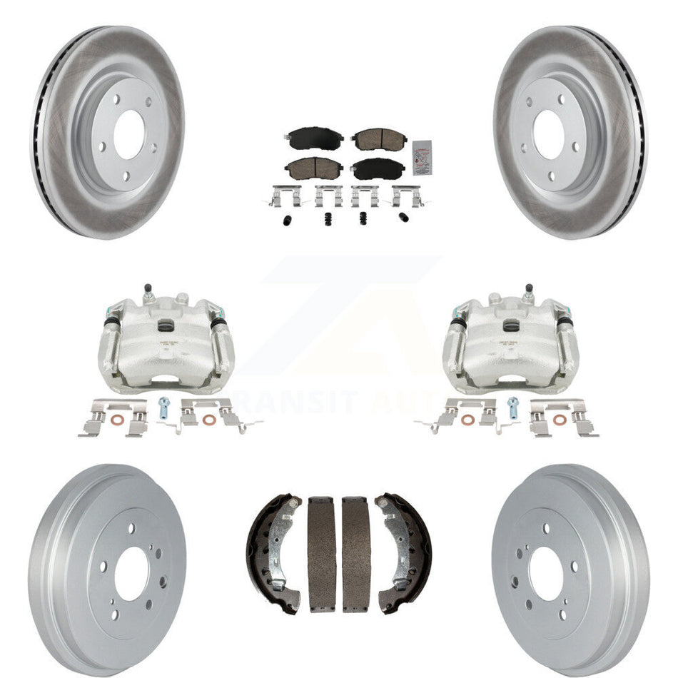 Front Rear Disc Brake Caliper Coated Rotors Drums Ceramic Pads Kit (8Pc) For 2017-2019 Nissan Sentra Turbocharged KCG-101423N