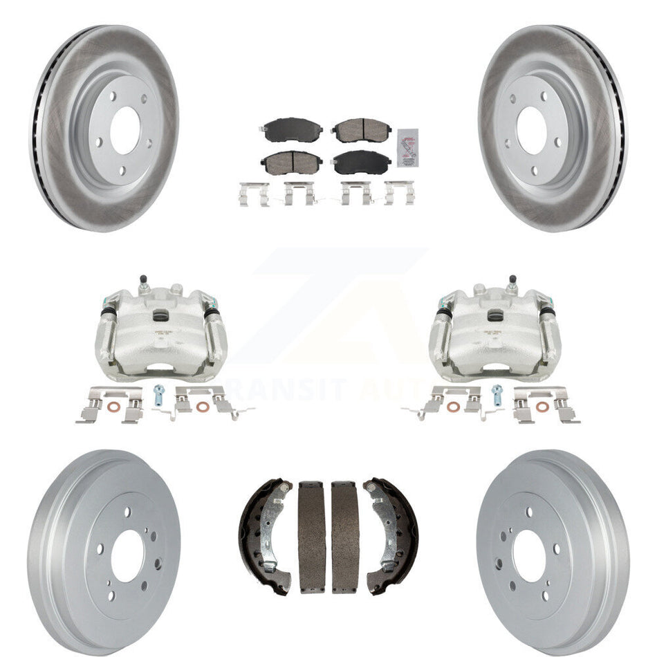 Front Rear Disc Brake Caliper Coated Rotors Drums Ceramic Pads Kit (8Pc) For 2017-2019 Nissan Sentra Turbocharged KCG-101424N