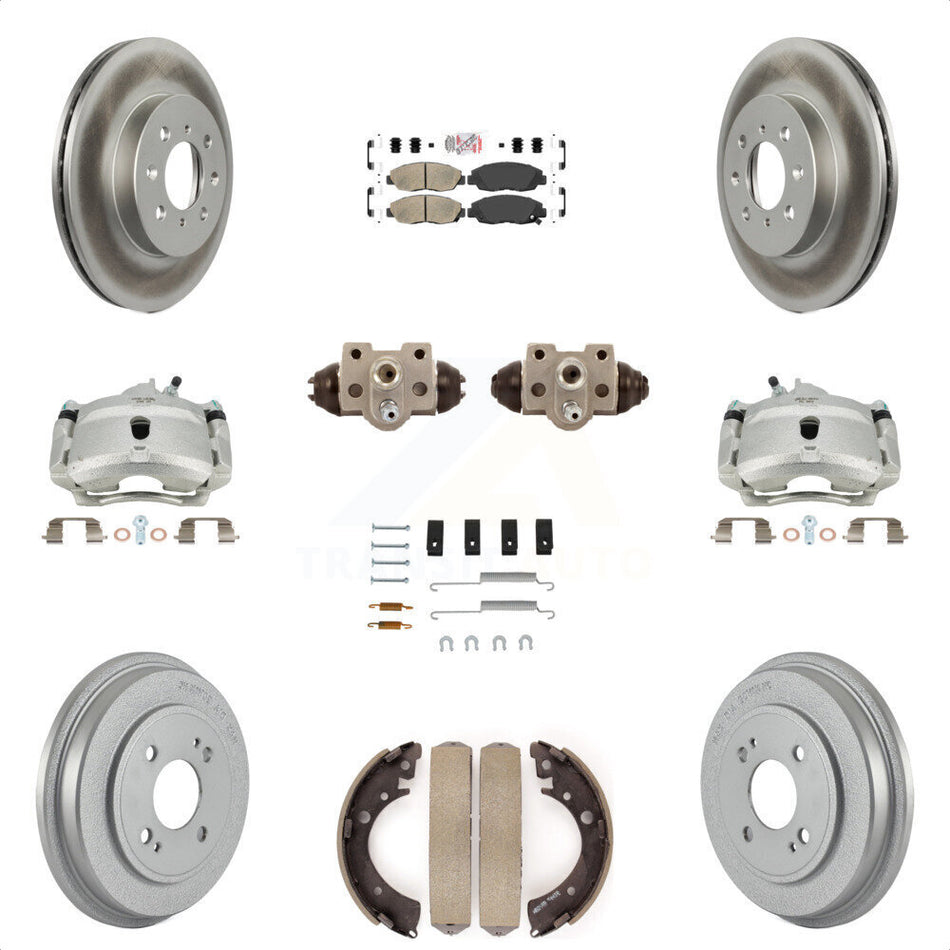 Front Rear Disc Brake Caliper Coated Rotors Drums Ceramic Pads Shoes Wheel Cylinders And Hardware Kit (11Pc) For Honda Civic KCG-101434N by Transit Auto