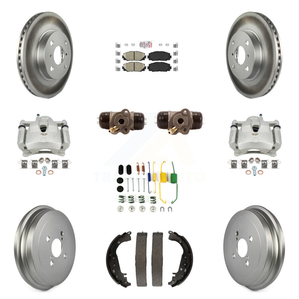 Front Rear Disc Brake Caliper Coated Rotor Drum Ceramic Pad Shoe Cylinder Kit (11Pc) For KCG-101436N