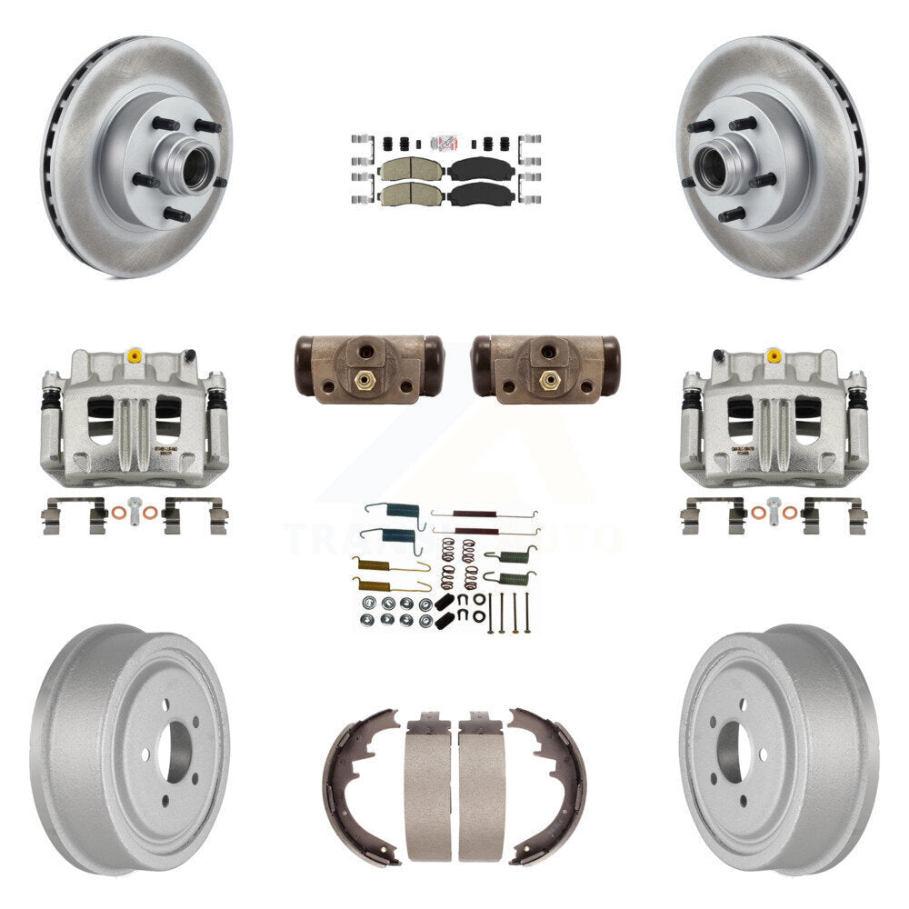 Front Rear Disc Brake Caliper Coated Rotor Drum Ceramic Pad Shoe Cylinder Kit (11Pc) For KCG-101441N