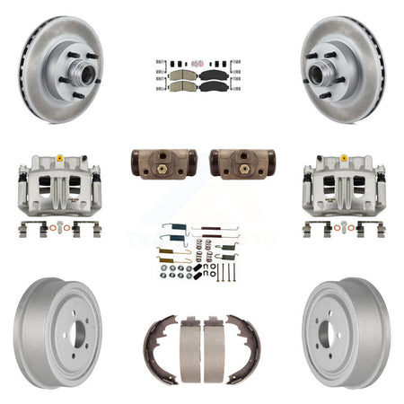 Front Rear Disc Brake Caliper Coated Rotor Drum Ceramic Pad Shoe Cylinder Kit (11Pc) For KCG-101441N
