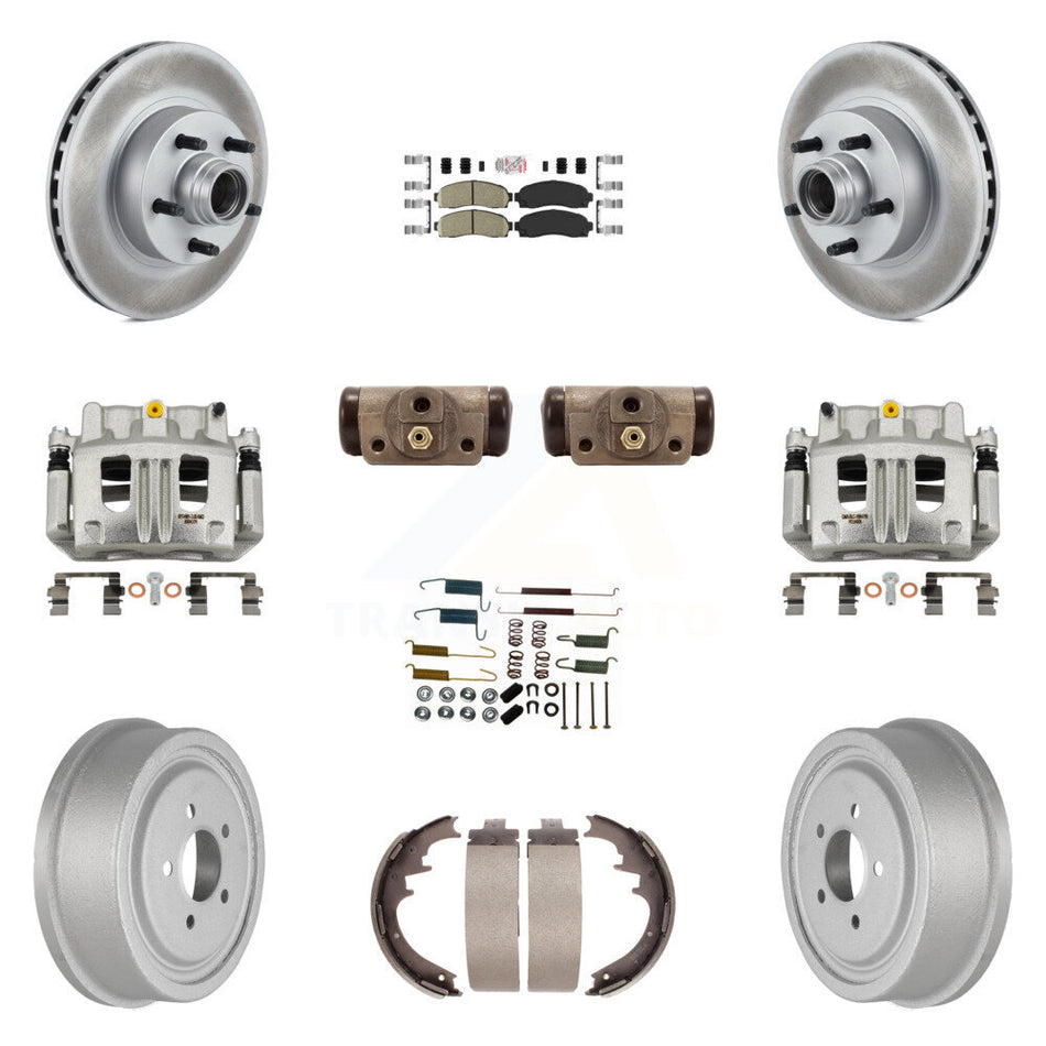 Front Rear Disc Brake Caliper Coated Rotor Drum Ceramic Pad Shoe Cylinder Kit (11Pc) For KCG-101441N