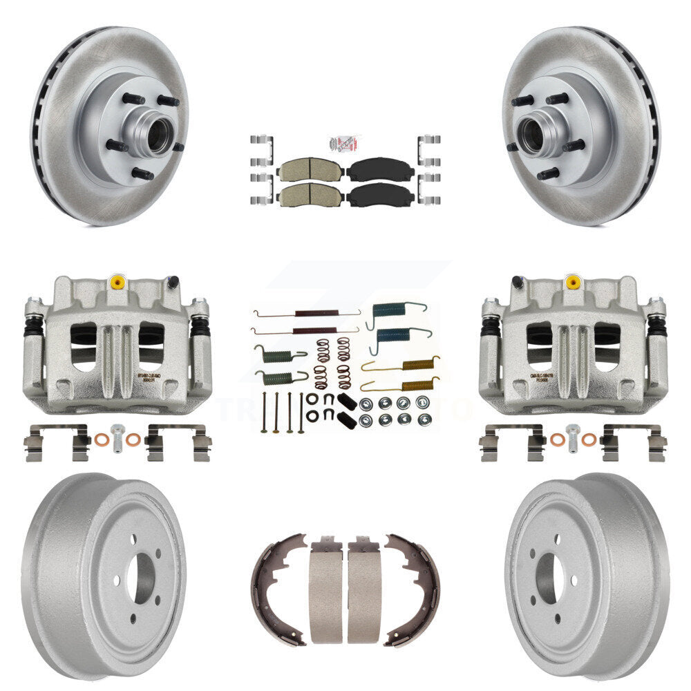 Front Rear Disc Brake Caliper Coated Rotors Drum Ceramic Pad Shoe Hardware Kit (9Pc) For KCG-101442N