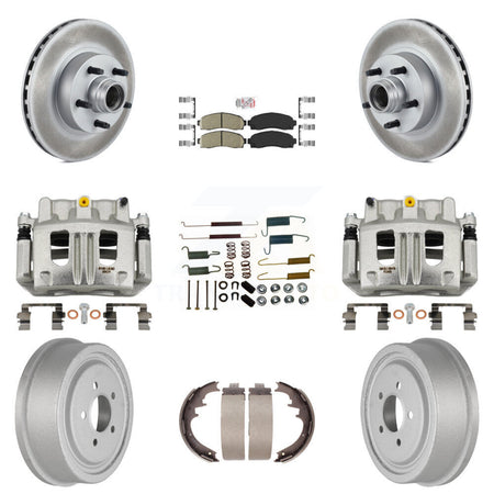 Front Rear Disc Brake Caliper Coated Rotors Drum Ceramic Pad Shoe Hardware Kit (9Pc) For KCG-101442N