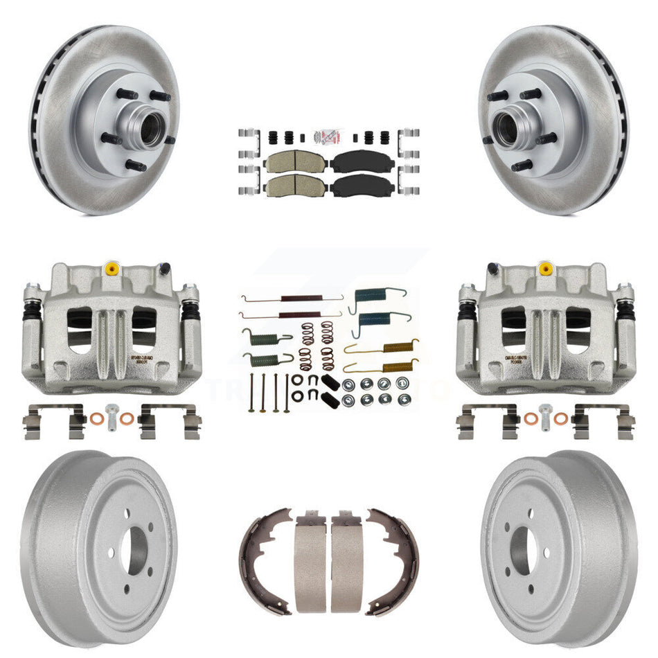 Front Rear Disc Brake Caliper Coated Rotors Drum Ceramic Pad Shoe Hardware Kit (9Pc) For KCG-101443N