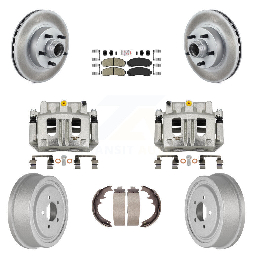 Front Rear Brake Caliper Coat Rotor Drum Ceramic Pad Kit (8Pc) For 06-09 Ford Ranger RWD KCG-101445N